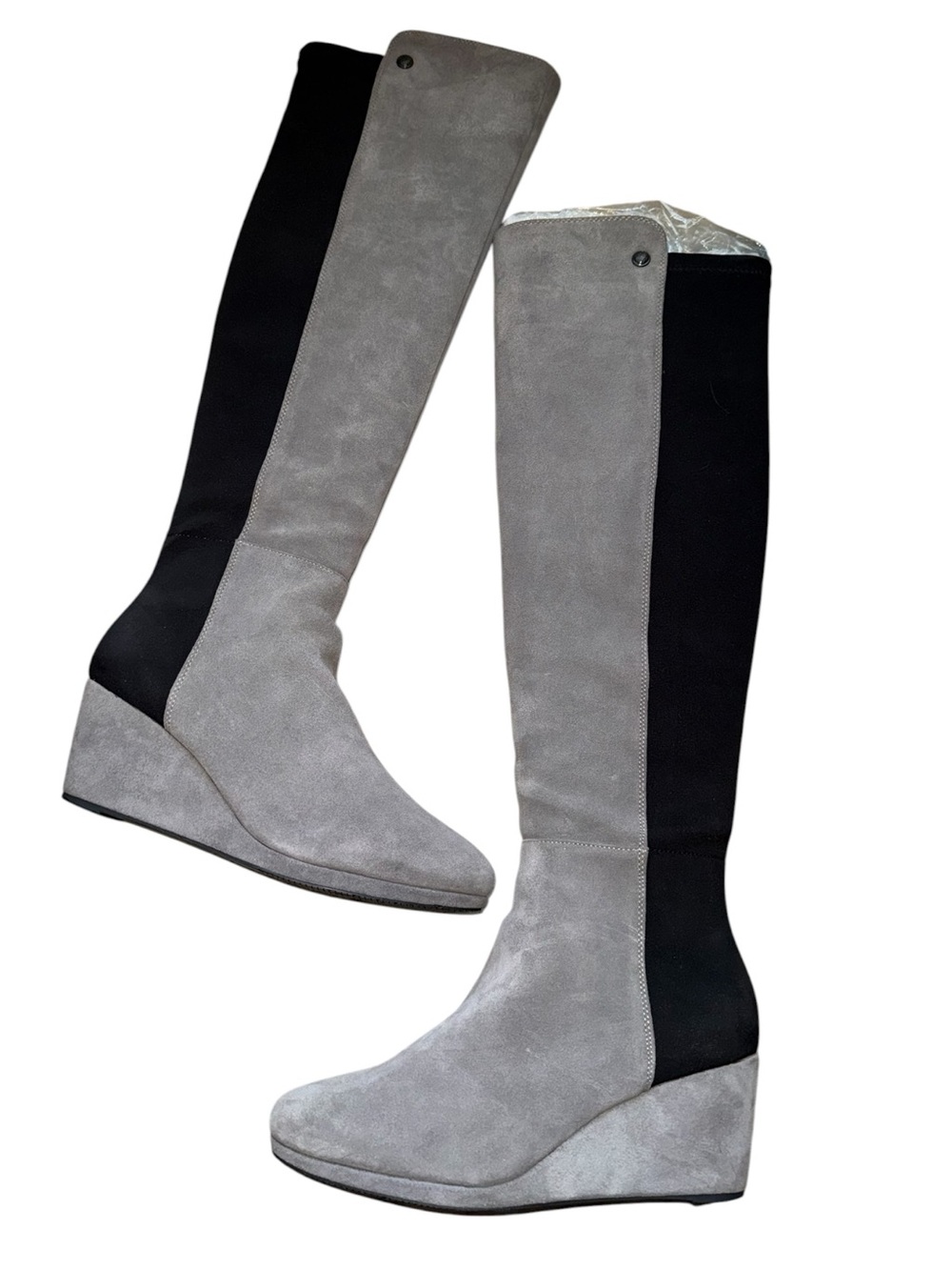Vince Camuto Suede Gray and Black Over-the-Knee Wedge Boots